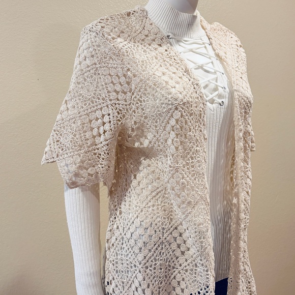 Maurices Crochet Open Front Cardigan Cover Up NEW Women Medium Creamy Beige Gift - Picture 6 of 15